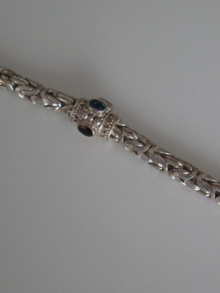Sterling Silver Gemstone Byzantine Bracelet 8 Inch, 48.7 Grams
